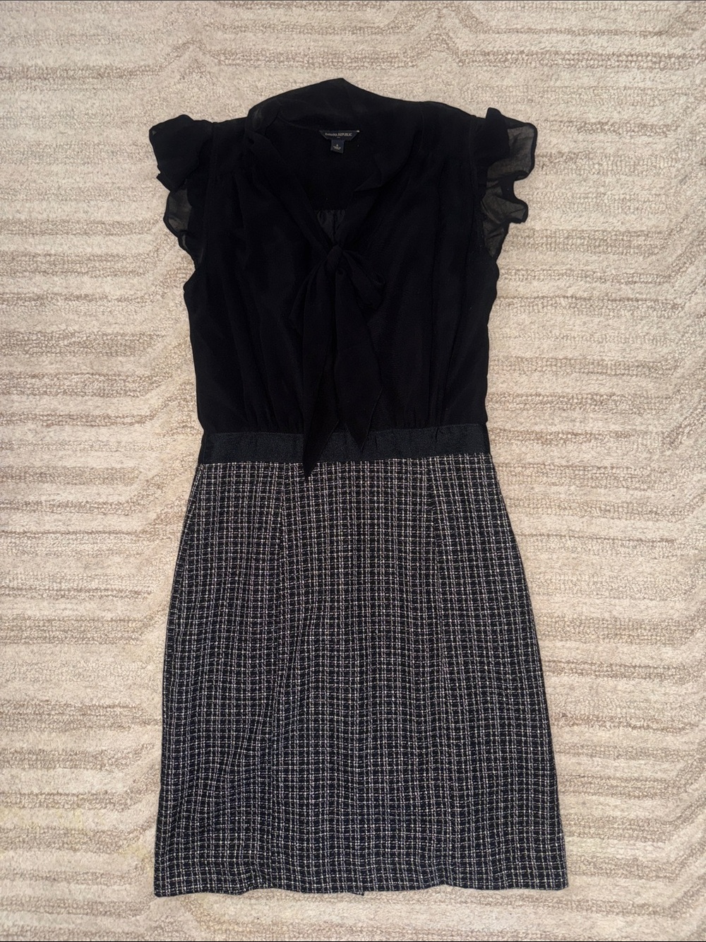 Banana Republic Black Bodice with Gray Tweed Skirt Midi Dress